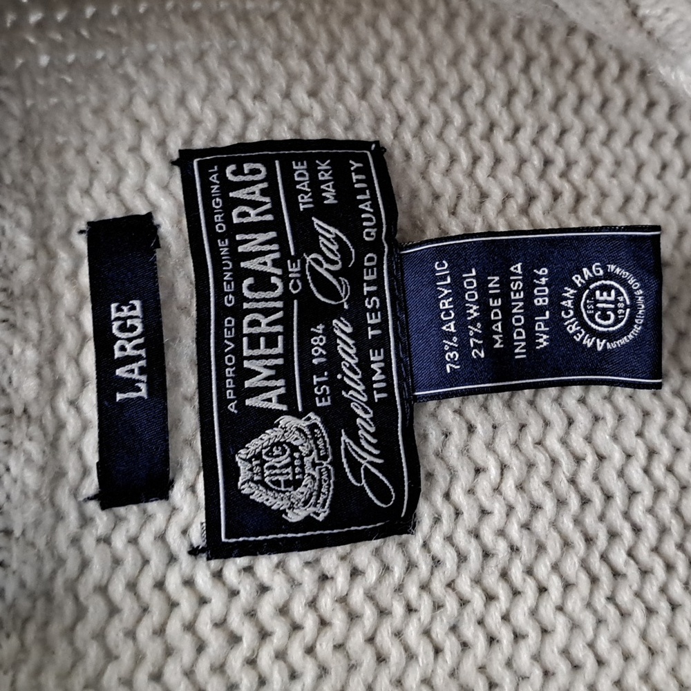 American Rag Zip-Up Sweater Acrylic Wool Blend Cream and Gray Size Large - Picture 3 of 6